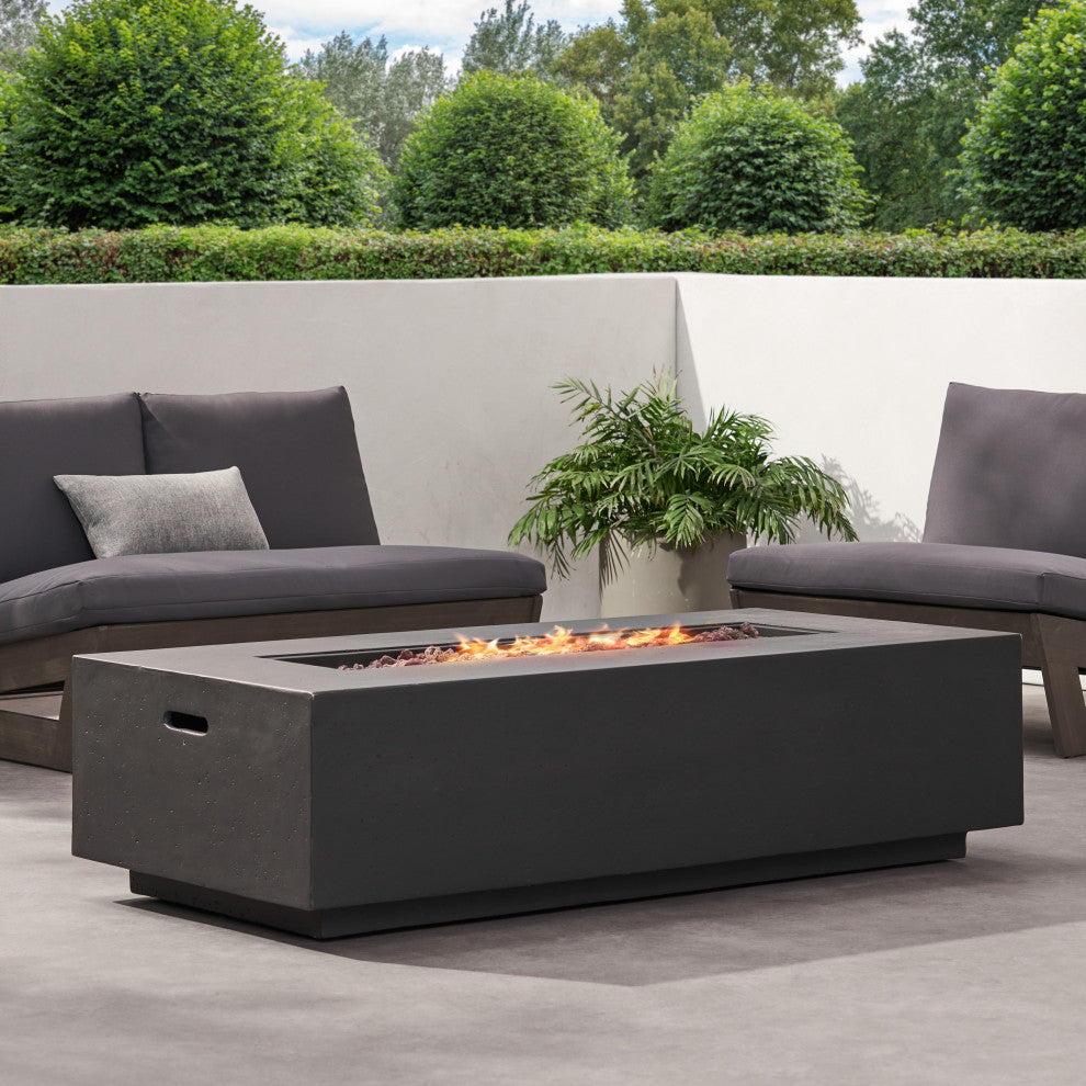 Hearth Outdoor 50,000 BTU Rectangular Fire Pit, No Tank Holder, Dark Gray, Ligh