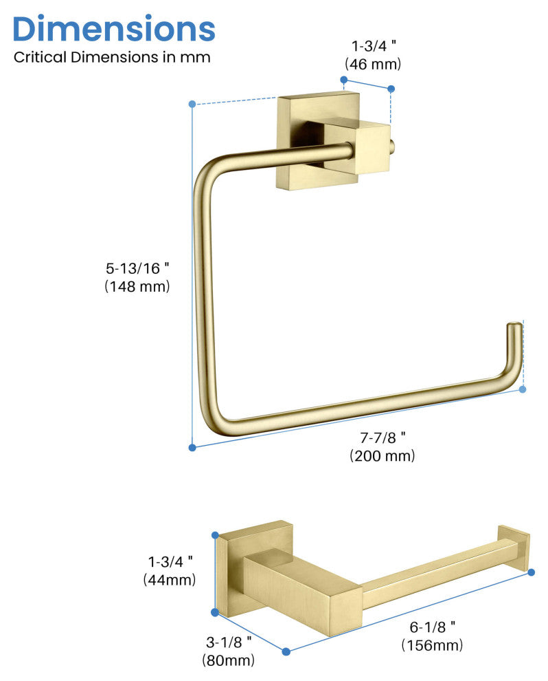 Cube 2-Piece Bathroom Hardware Set, Brushed Gold