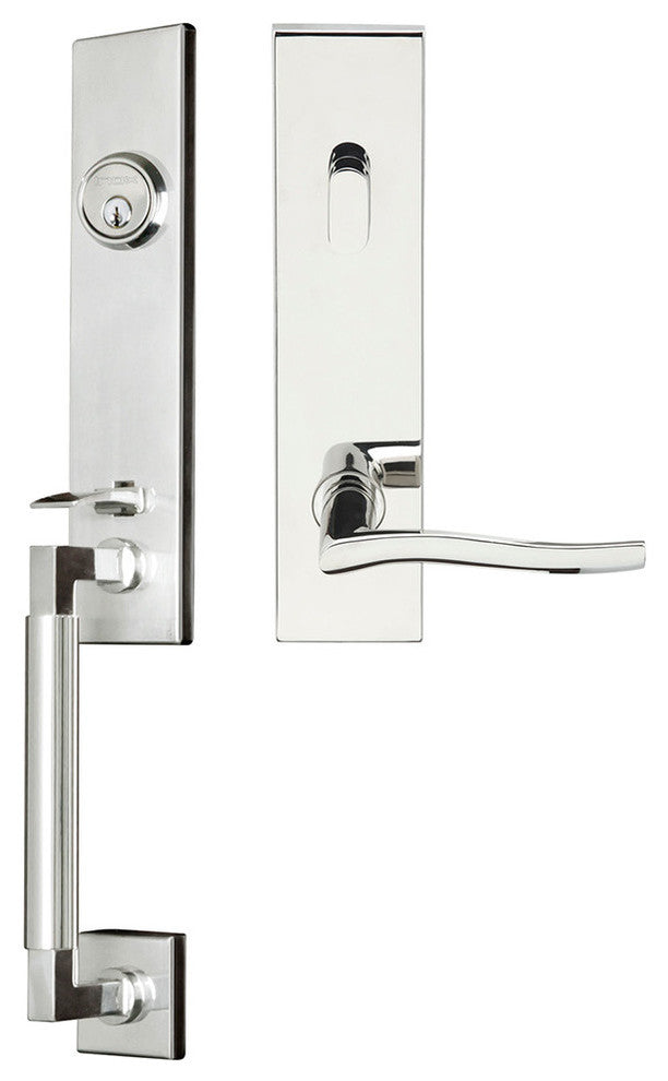 Waterfall Lever, Tubular Entry Handleset, RHR, Polished Stainless Steel