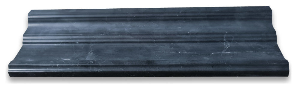 Nero Marquina Black Marble Large Cap Crown Square Edge Trim Molding, 1 piece