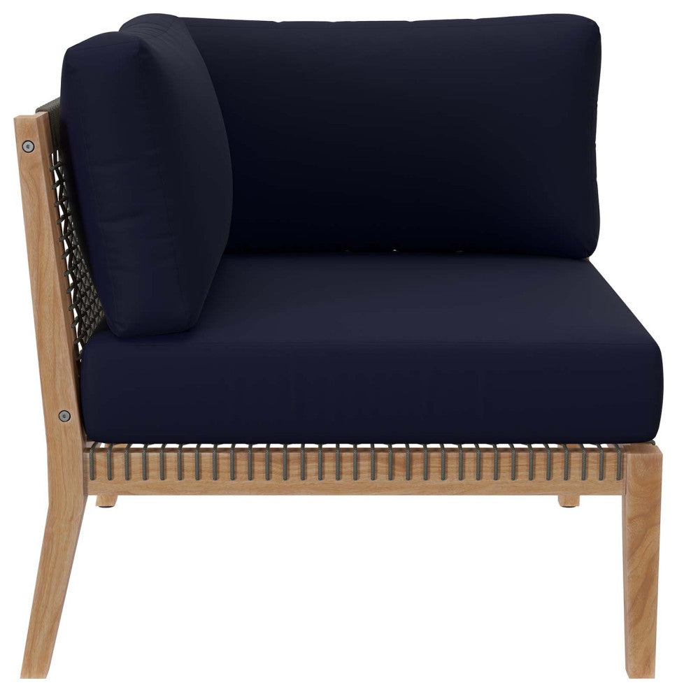 Clearwater Outdoor Patio Teak Wood Sofa, Gray Navy