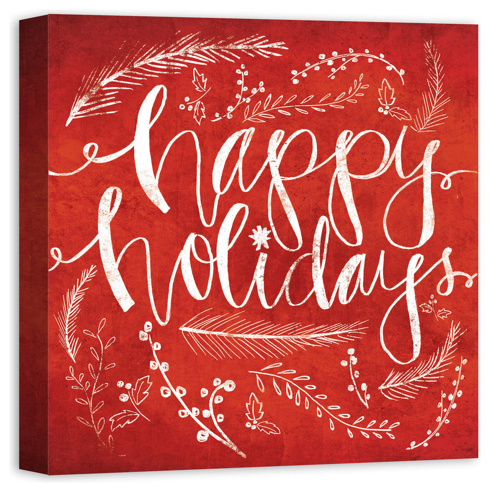 Red Happy Holidays Canvas Wall Art, 20"x20"