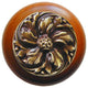 Chrysanthemum Cherry Wood Knob, Antique-Style Brass