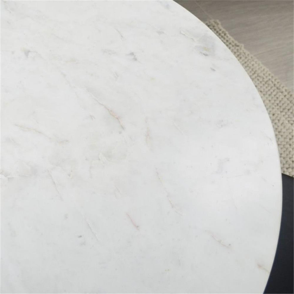 Carolina Classics Enzo 40" Round Marble Top Dining Table White Top/Black Base