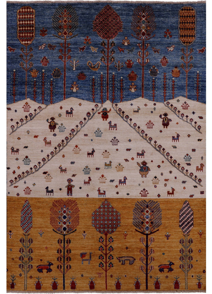 Tribal Persian Gabbeh Hand-Knotted Rug 4' 7" X 6' 5" Q5271