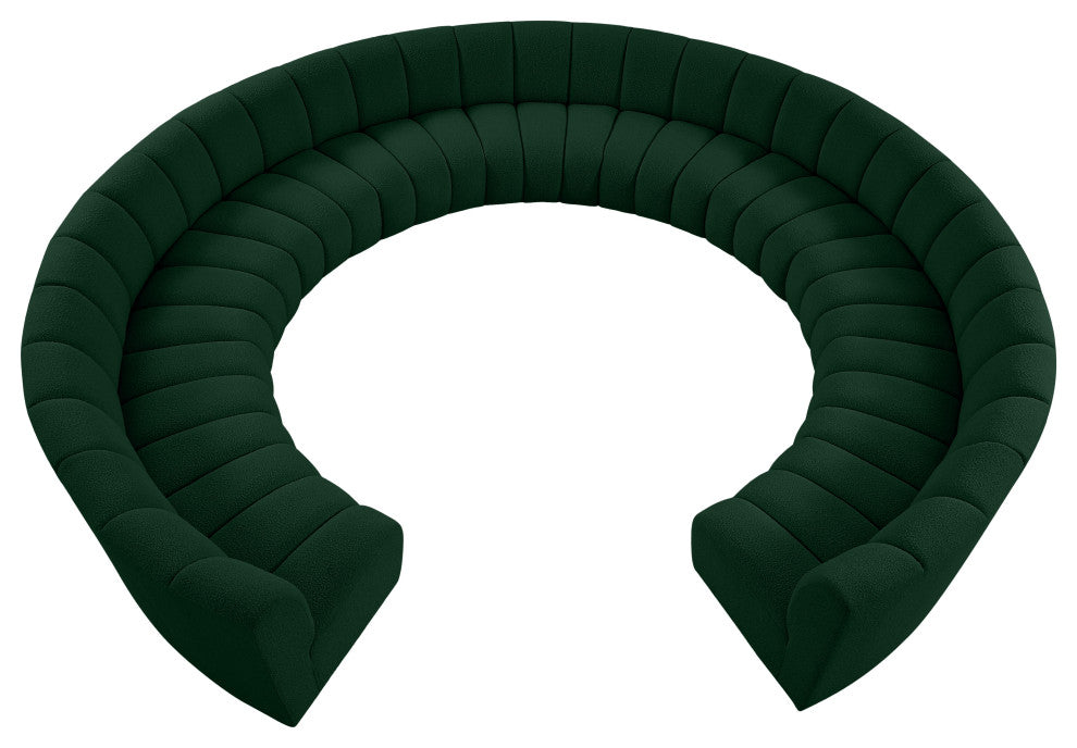 Infinity Black Boucle Fabric Upholstered Arc Shaped Modular Sectional, Green, 11-Piece, Arc-Shaped