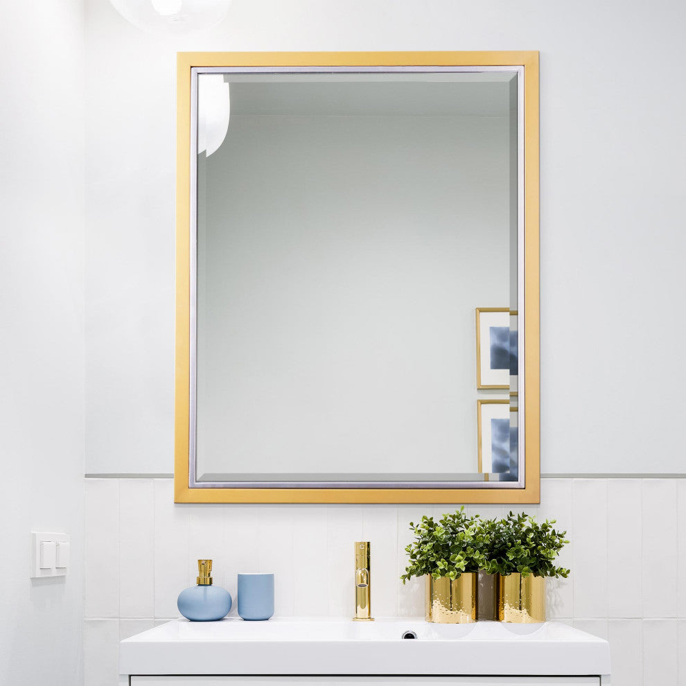 Head West Brushed Brass/Chrome Metal Framed Beveled Edge Wall Mirror - 24" x 30"