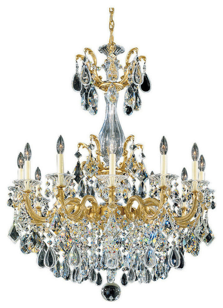 La Scala 12-Light 33"W Chandelier, Etruscan Gold, Clear Heritage Crystal