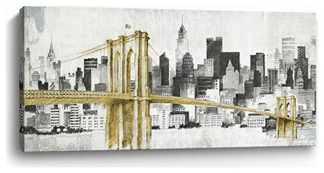 40" NYC Golden Bridge Skyline Canvas Wall Art