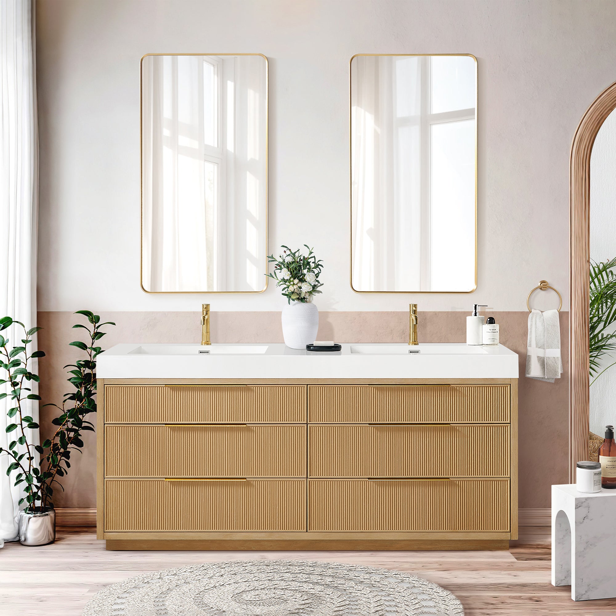 Hohhot Bath Vanity, Stone Sink Top No Mirror, Washed Ash Gray, 72", Double Vanity