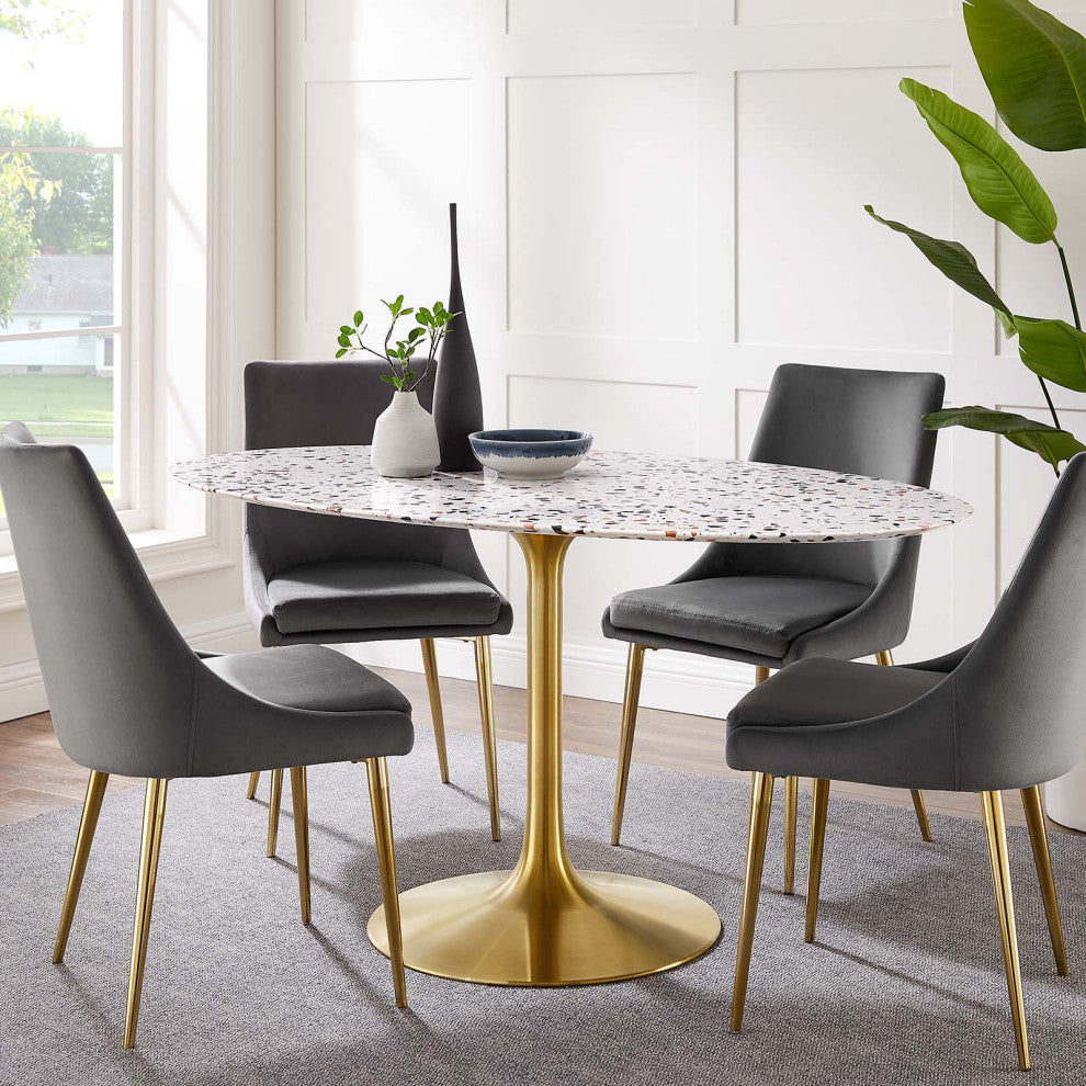 Lippa 60" Oval Terrazzo Dining Table, Gold White