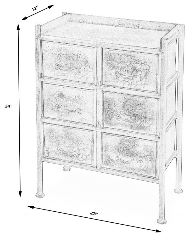 23" Bronze Metal Six Drawer Chest
