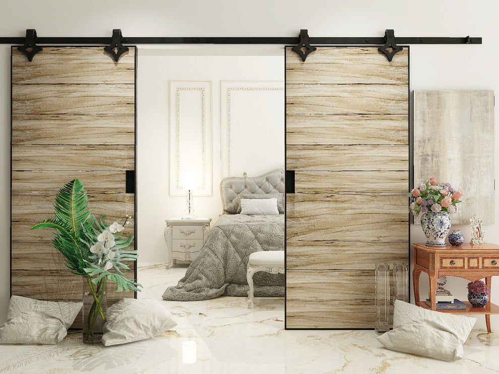 Sliding Barn Door Hardware for Double Door, Diamond Design, 10'