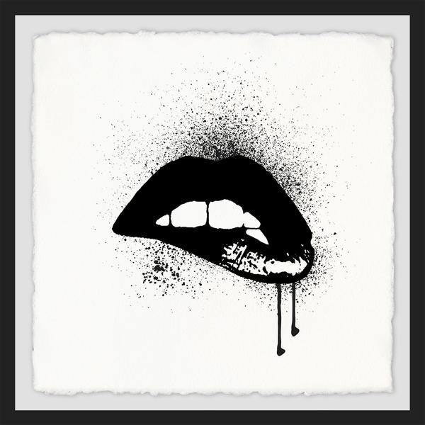 "Black Drip Lips" Framed Painting Print, 12"x12"