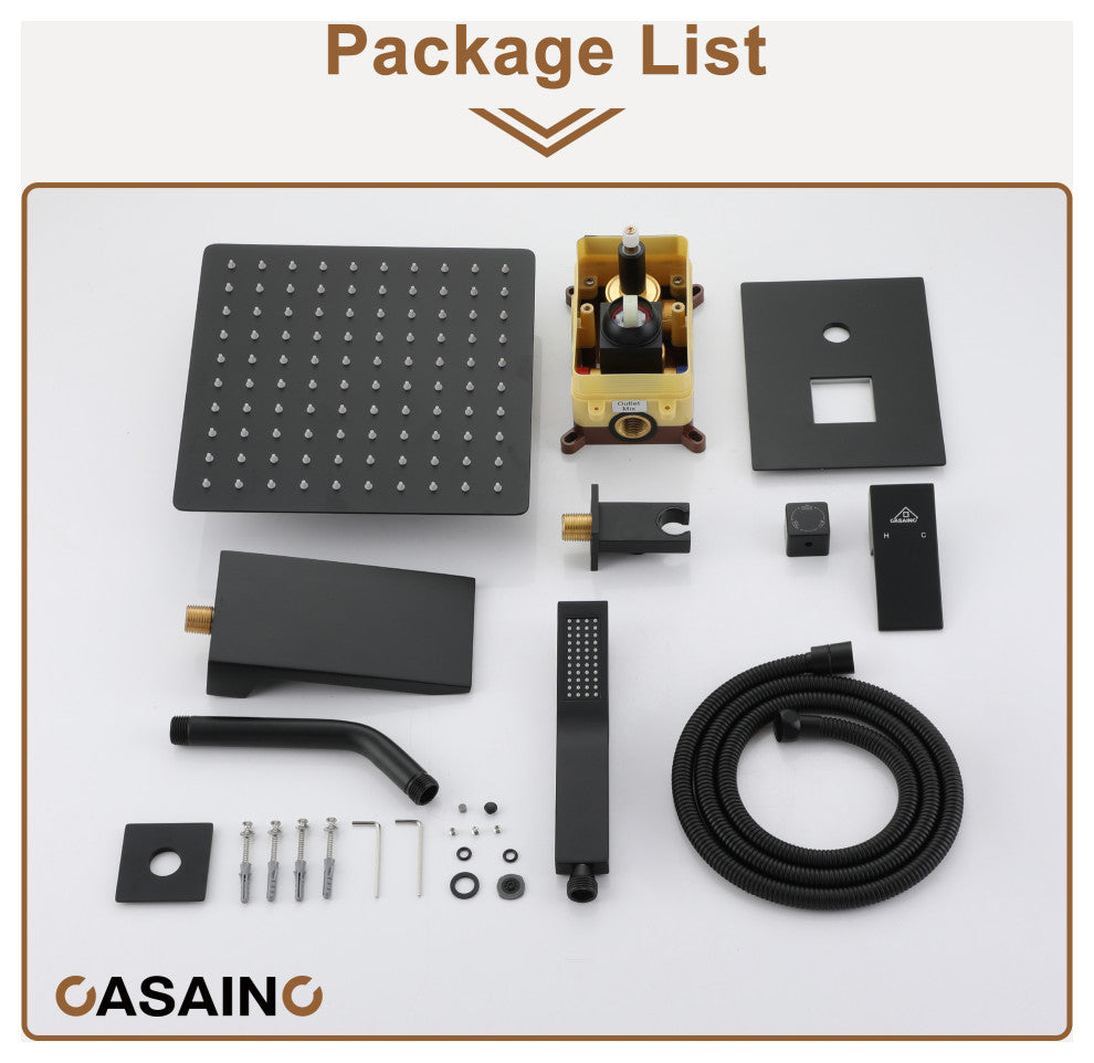 10inch Wall Mounted Shower System with Handheld Shower and Tub Spout, Matte Black