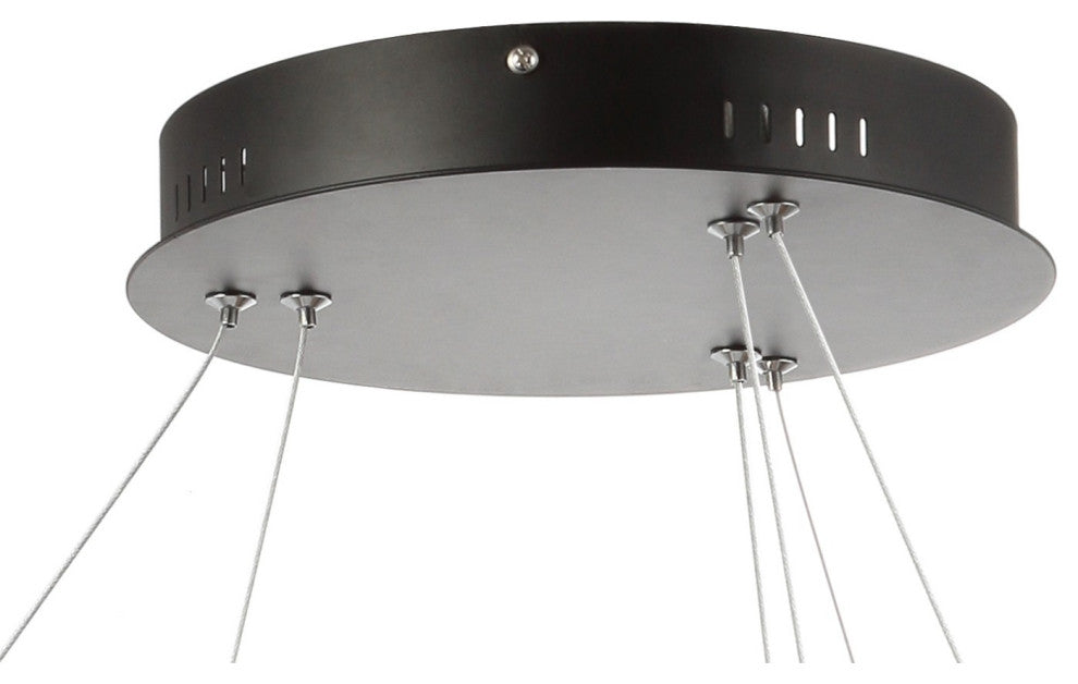 Circulo Metal Round Modern LED Pendant, Matte Black, Width: 24"