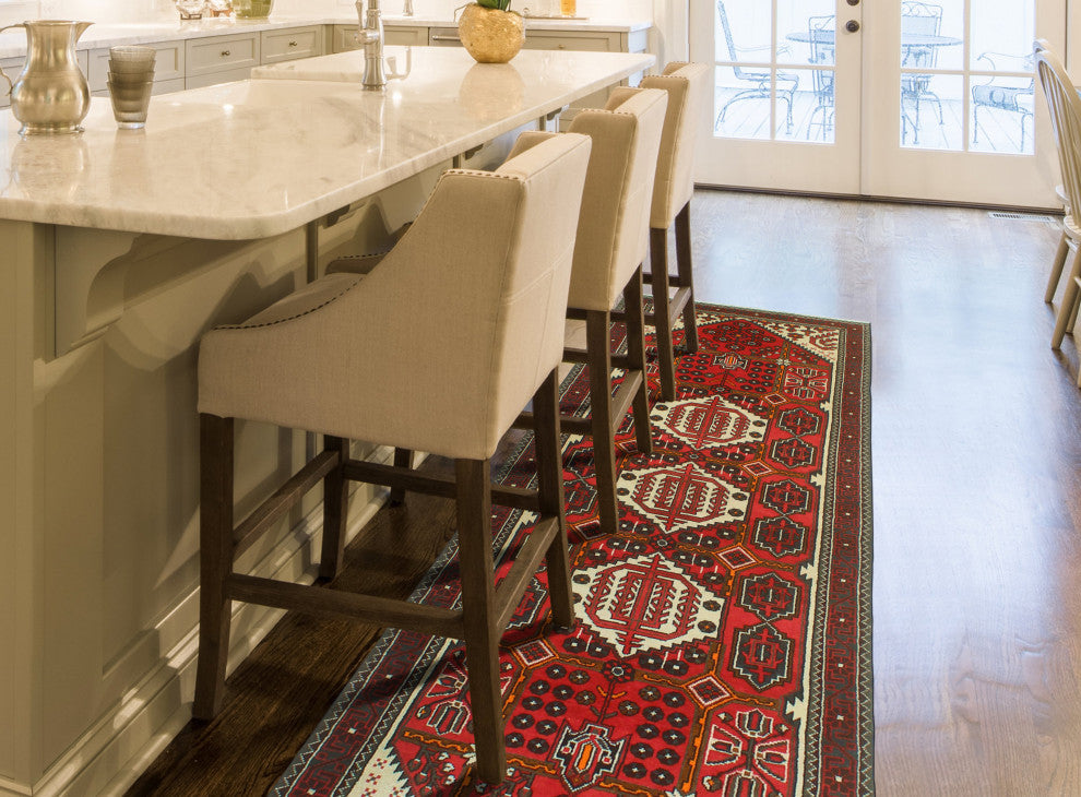 Fine Vintage Distressed Apolonio Red/Ivory Runner, 3'9 x 10'3