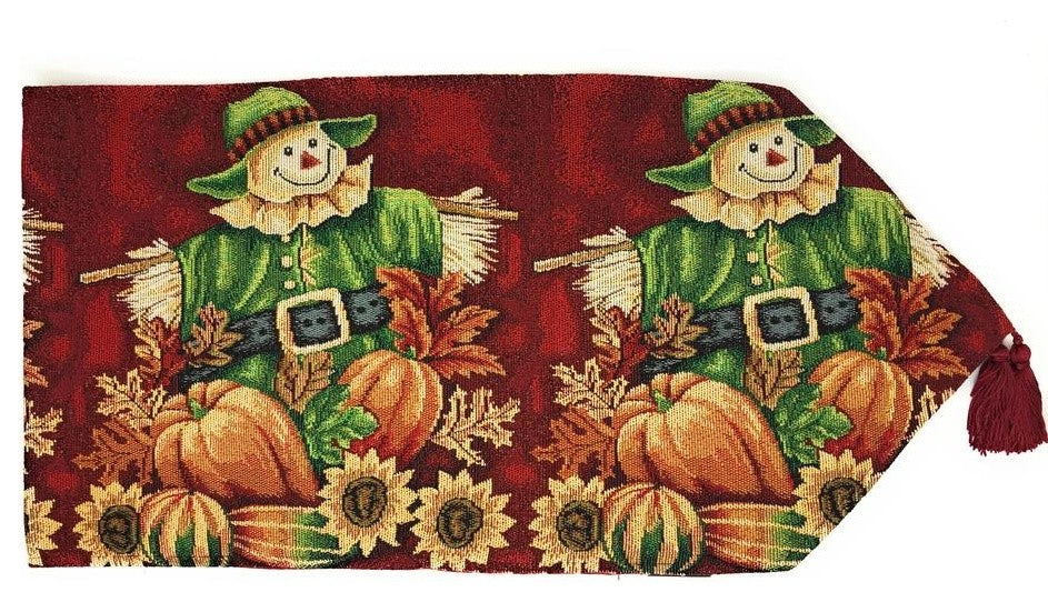 Pumpkin Patch Scarecrow Vintage Woven Tapestry Table Runners 13x90, 13x90
