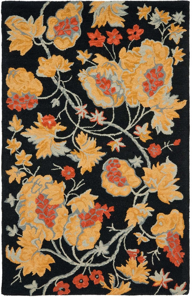 Safavieh Blossom Blm918A Floral Rug, Black/Multi, 6'0"x6'0" Square