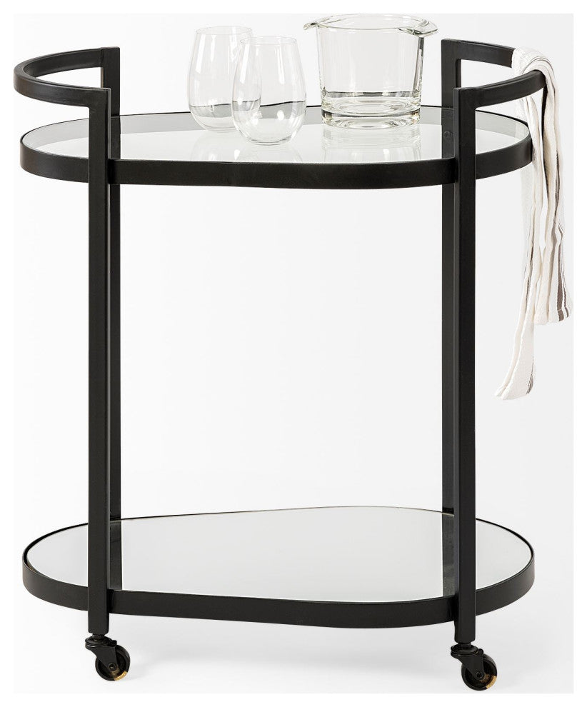 Eleonore Black Metal w/ Two-Tier Mirrored Shelves Bar Cart