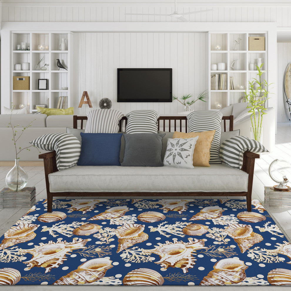 Indoor/Outdoor Seabreeze SZ6 Navy Machine Washable 9' x 12' Rug