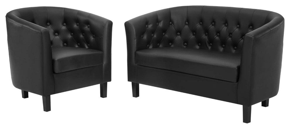 Prospect Upholstered Vinyl Loveseat and Armchair Set Black