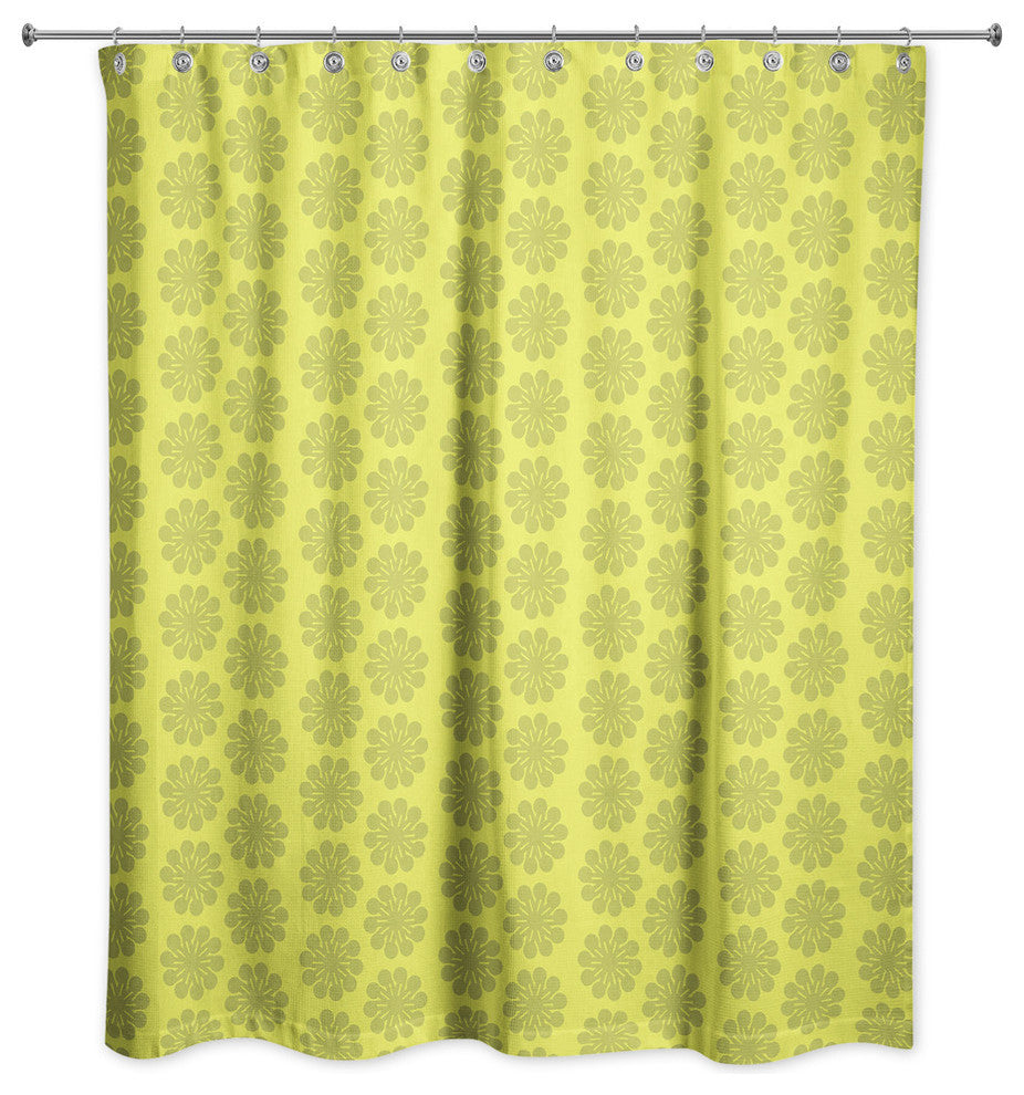 Green Floral Pattern Shower Curtain