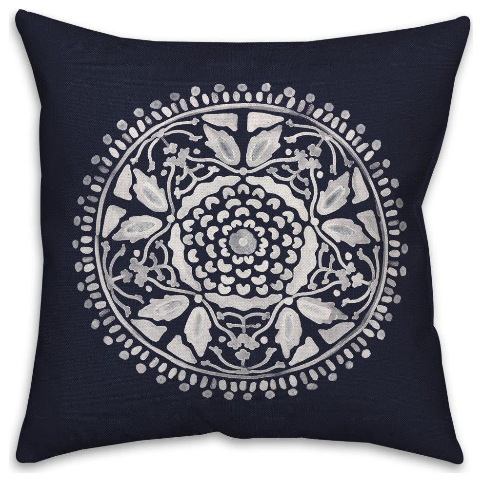 Navy Medallion 1 18x18 Spun Poly Pillow