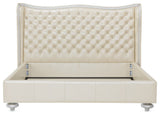 Hollywood Swank Queen Tufted Leather Bed - Creamy Pearl