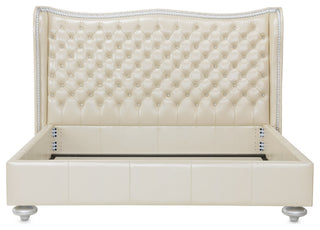 Hollywood Swank Queen Tufted Leather Bed - Creamy Pearl
