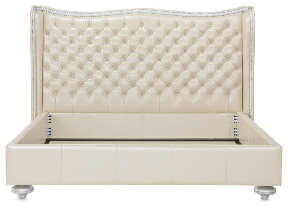 Hollywood Swank Queen Tufted Leather Bed - Creamy Pearl
