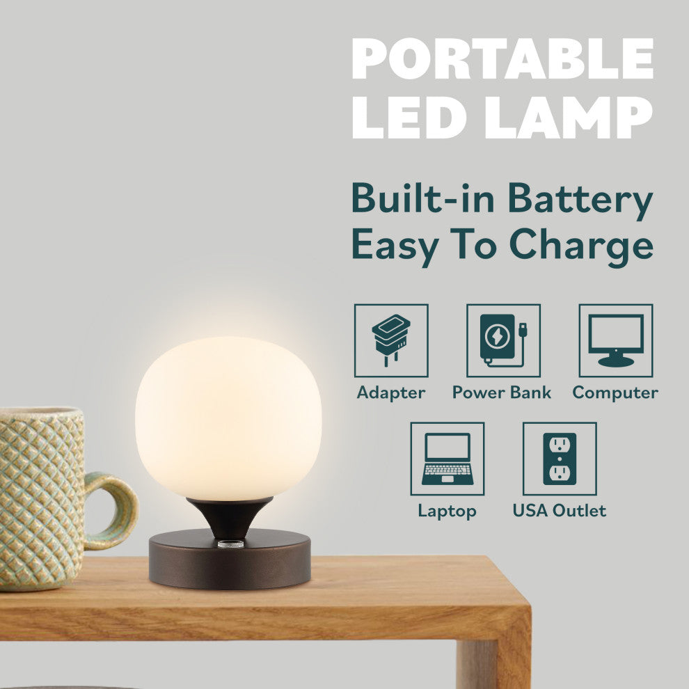 Owen 6.13" Bohemian Farmhouse Iron Rechargeable Integrated LED Table Lamp, Black