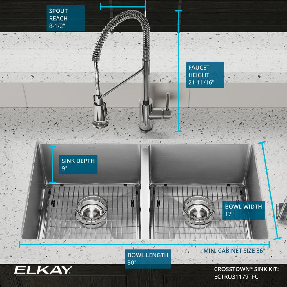 Elkay Crosstown 18 Gauge Stainless Steel Sink Kit with Faucet