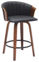 Armen Living Diana 26" Swivel Wood & Faux Leather Counter Stool in Walnut/Black