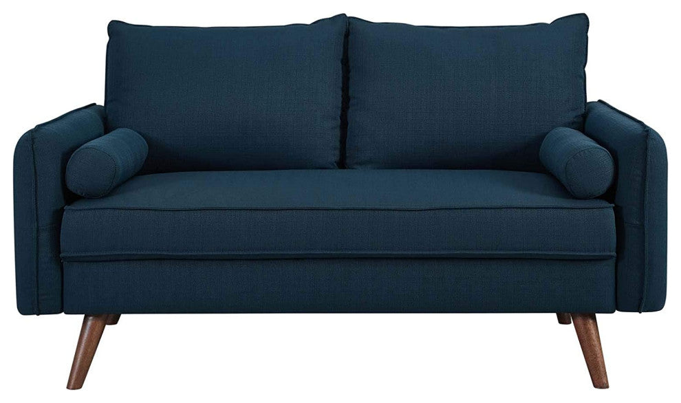 Contemporary Sofa, Comfortable Polyester Seat With Cushioned Back, Azure