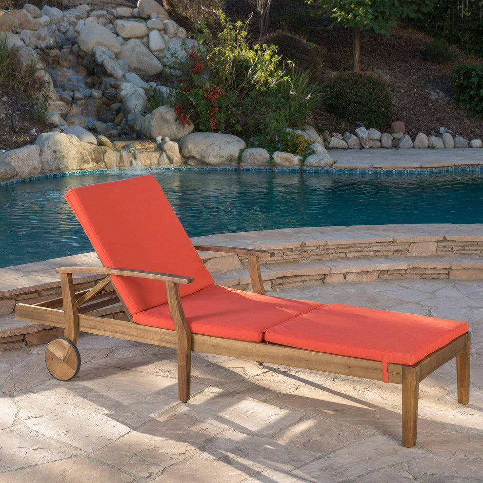 GDF Studio Laraine Outdoor Water Resistant Chaise Lounge Cushion, Orange, Single