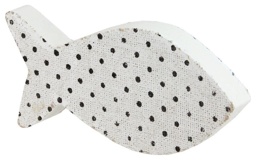 10" Cape Cod Inspired Table Top White and Black Polka Dot Fish Decoration
