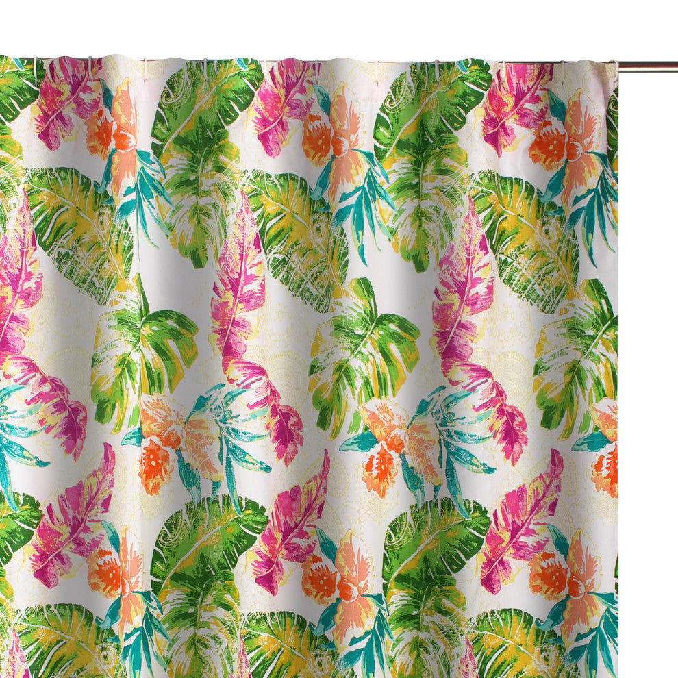 Benzara BM293427 Shower Curtain, Tropical Palm Leaves, Vibrant Blue and Green