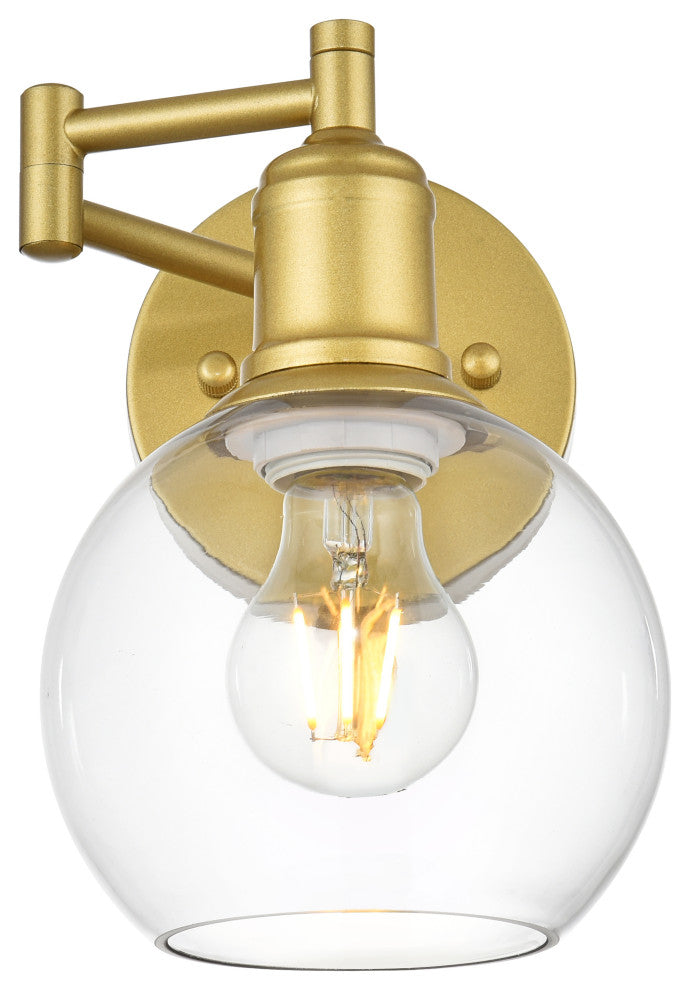 1 Light Brass And Clear Swing Arm Wall Sconce