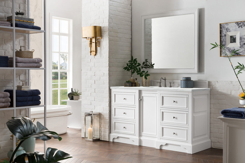 James Martin 825-V60S-BW-3ENC 60" Single Vanity Bright White w/ 3 CM Quartz Top