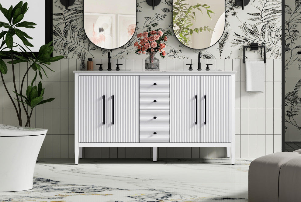 Home Living 60" Double Bathroom Vanity, White