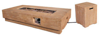 Outdoor Rectangular Faux Wood Fireplace Table and Side Table
