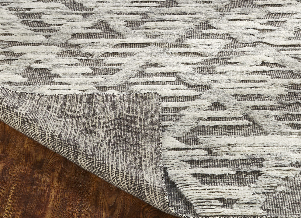 Ivory Contemporary Geometric Transitional High-Low Area Rug