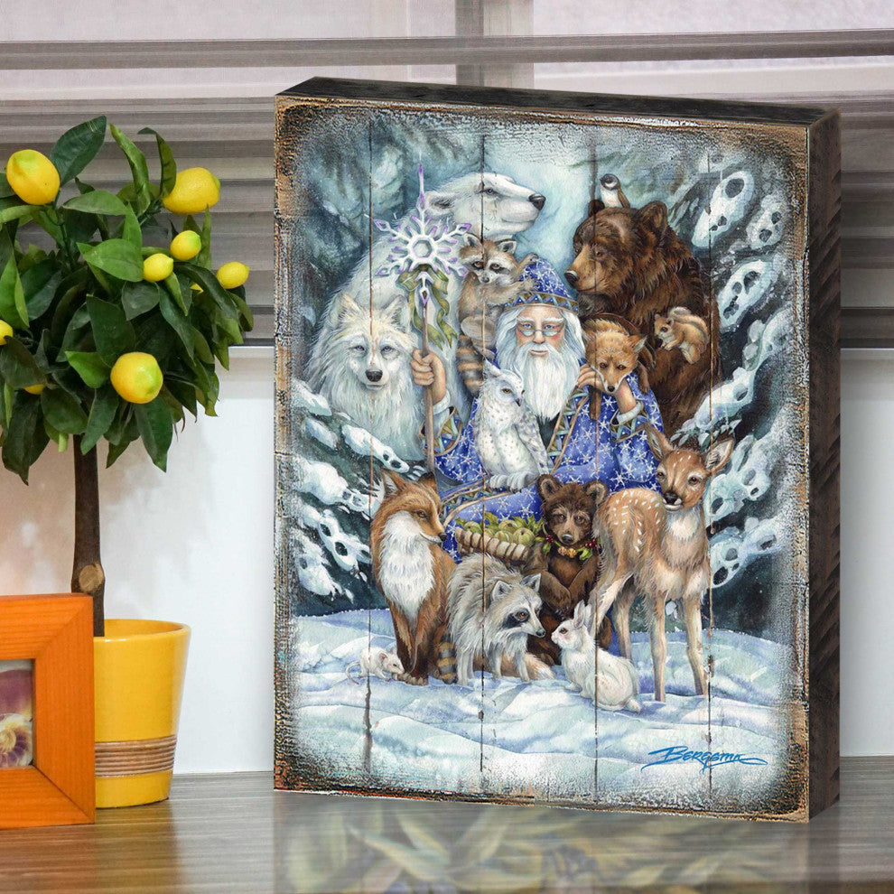 Gather, Peace Father Winter Animals Wooden Wall Art, Large 24x18