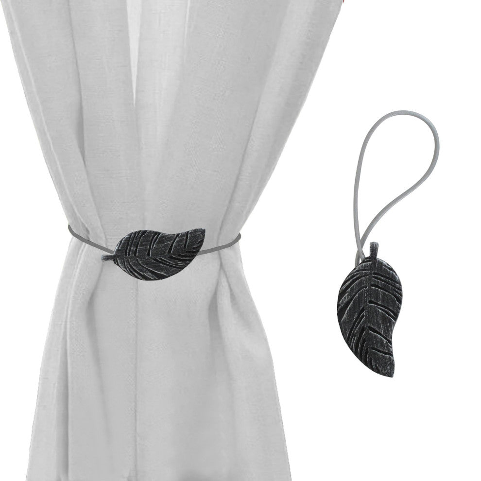 Magnetic Wooden Leaf Curtain Tiebacks, Black, Pack of 1