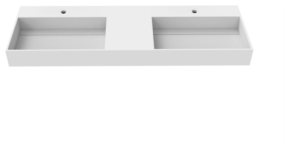 CastelloUSA Juniper Wall Mounted Countertop Concealed Drain Basin Sink, White, 60, Double Basin, Standard