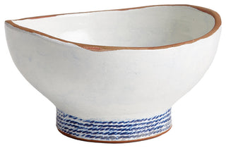 Coastal Blue White Rope Stripe Decorative Bowl Grecian Rustic Clay Ceramic