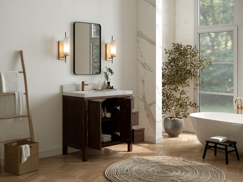 Elizabeth 36 Left Offset Bath Vanity in Dark Walnut Teak 1.5" Empira Quartz