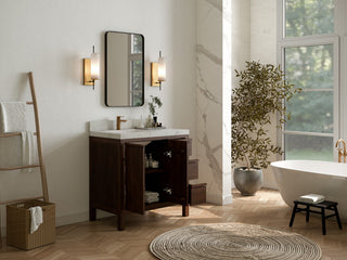 Elizabeth 36 Left Offset Bath Vanity in Dark Walnut Teak 1.5" Empira Quartz