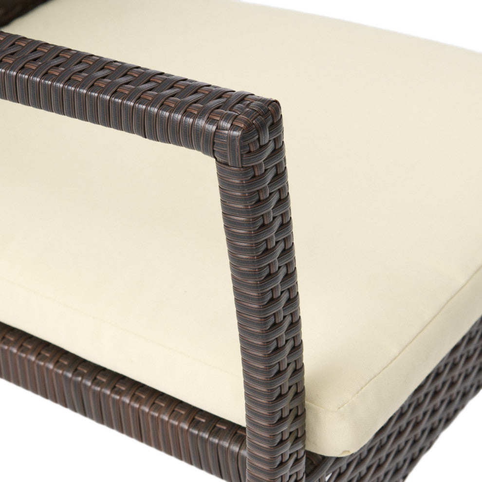 GDF Studio Melba Outdoor Wicker Dining Chairs With Beige Cushions, Set of 2